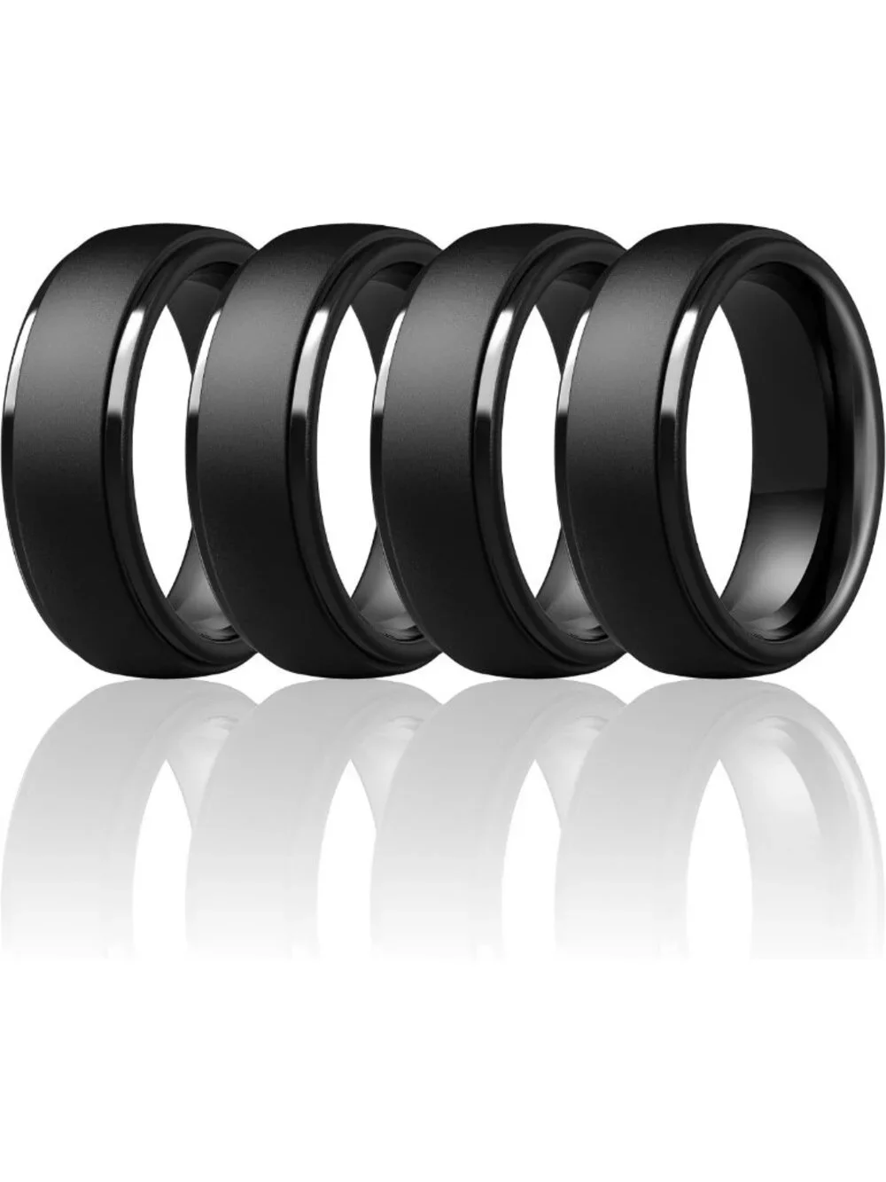 Men's 10mm Wide Silicone Wedding Bands - Step Edge Rubber Rings for Active